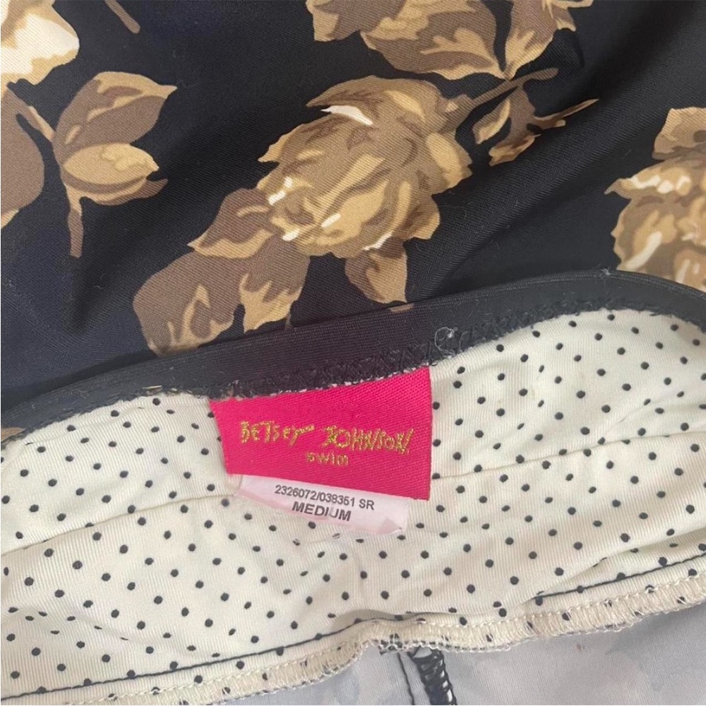 Betsey Johnson Black and Gold Floral Chemise Swim Coverup Slip Retro Vtg M - Picture 7 of 7